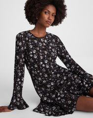Long-Sleeve A-Line Mini Dress ROSE  BROWN AND IVORY