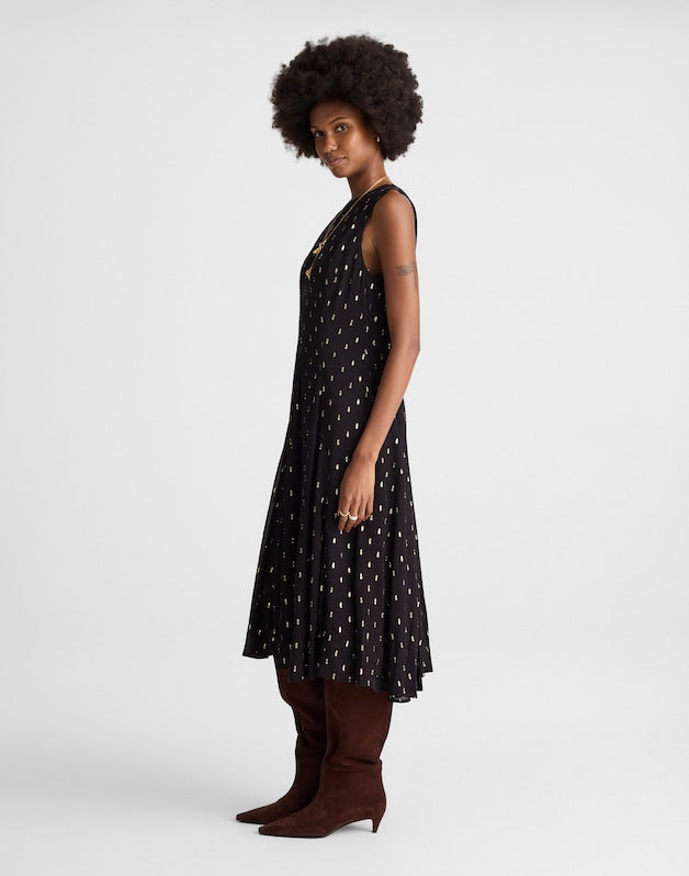 Sleeveless Flared Midi Dress CRINKLE ECOVERO LUREX