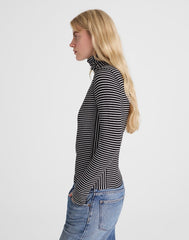Ribbed Turtleneck Tee in Stripe WINTER WHITE