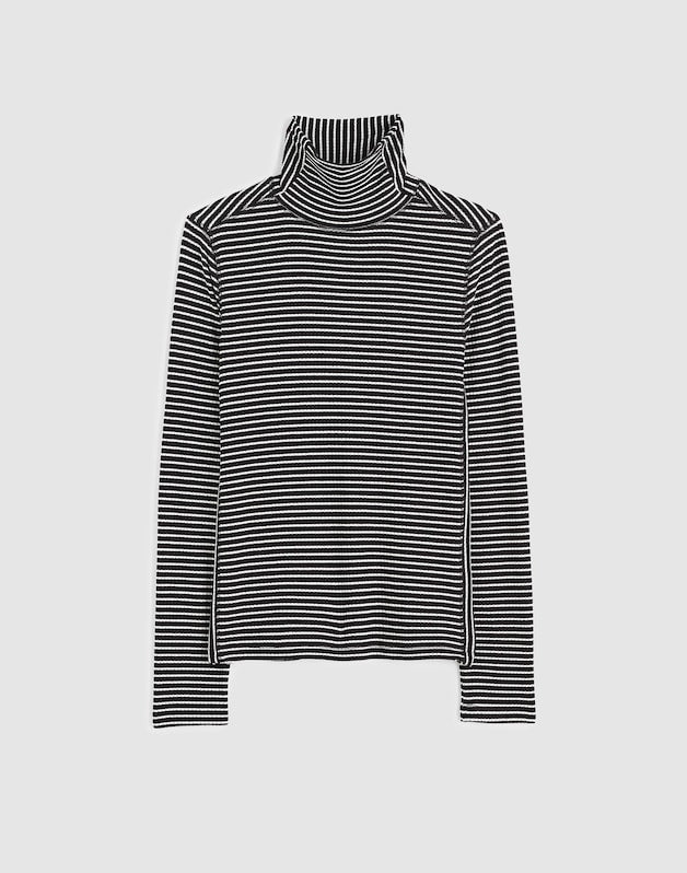 Ribbed Turtleneck Tee in Stripe WINTER WHITE