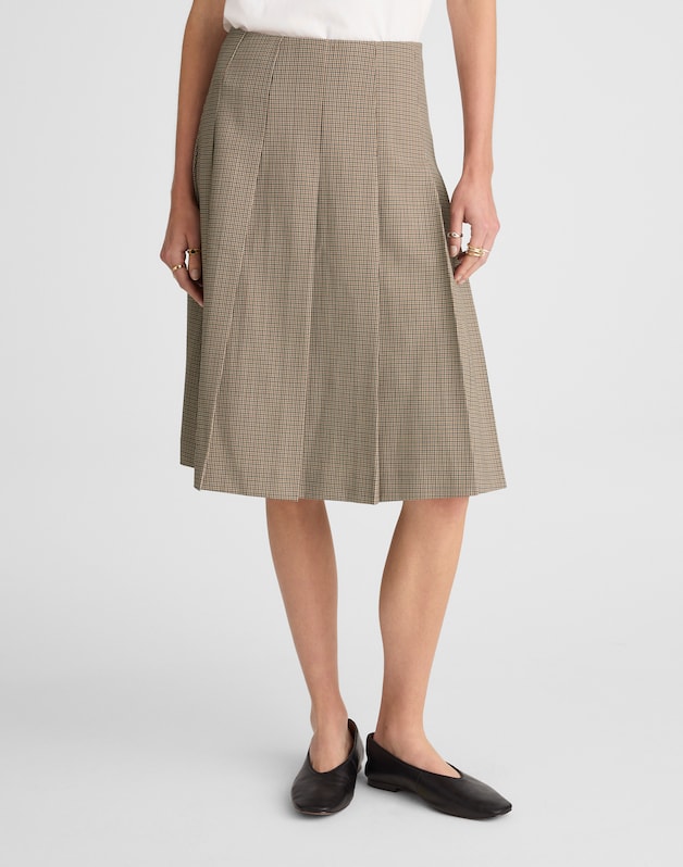 A-Line Midi Skirt in Wool-Blend Twill TAN PLAID