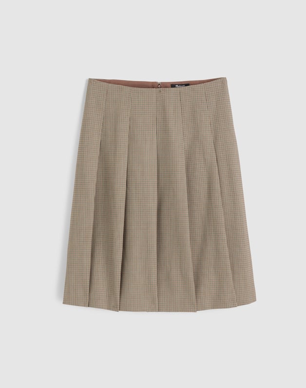 A-Line Midi Skirt in Wool-Blend Twill TAN PLAID