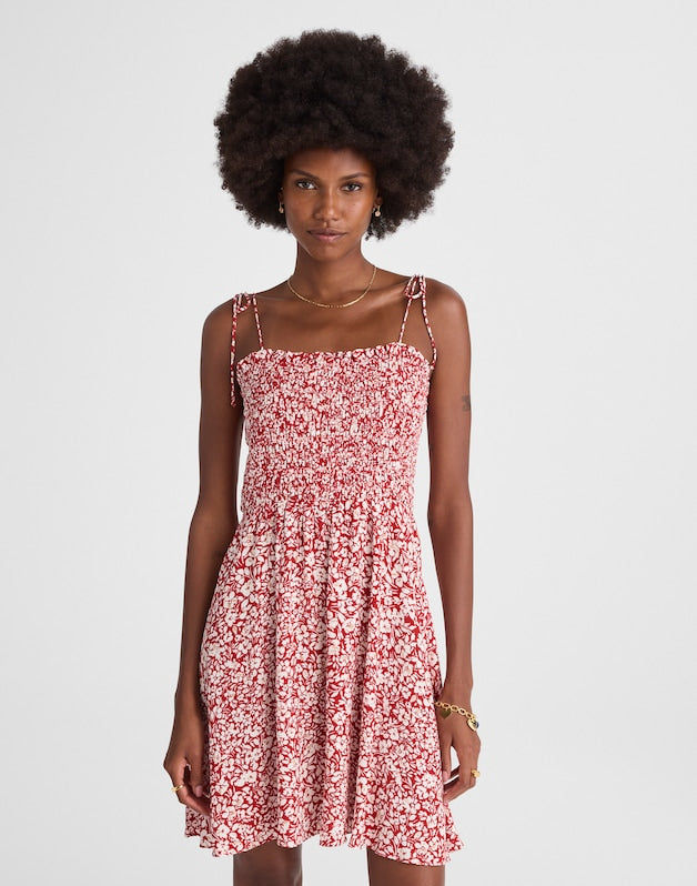 Tie Shoulder Mini Dress in Floral AMANDA FLORAL  RED