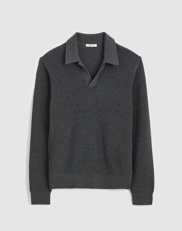 Shaker-Stitch Sweater Polo CHARCOAL GREY