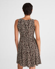 Button-Front Boatneck Mini Dress in Floral BRIDGETTE SPOTS  BROWN