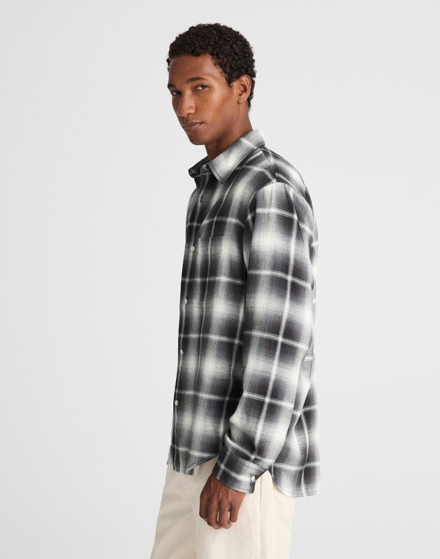 Lightweight Flannel Button-Up Shirt ALMOST BLACK