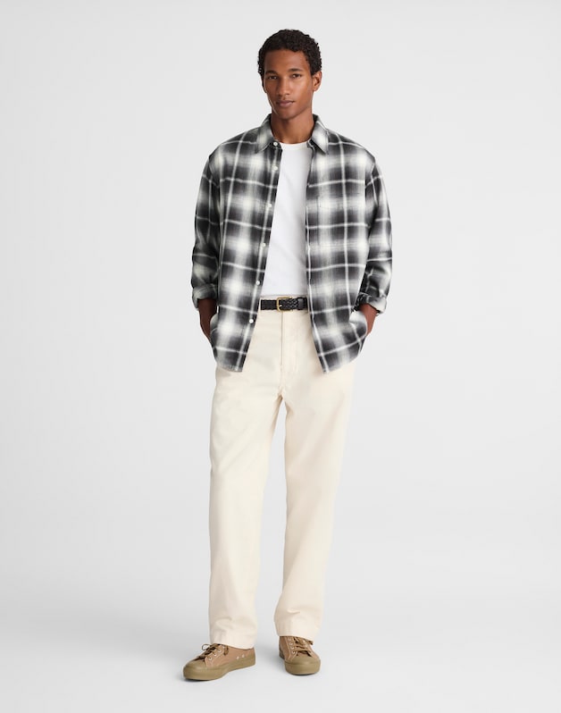 Lightweight Flannel Button-Up Shirt ALMOST BLACK