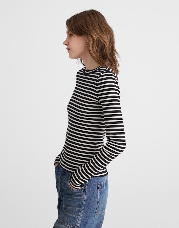 The '90s Crewneck Long-Sleeve Tee in Compact Cotton BENGAL STRIPE
