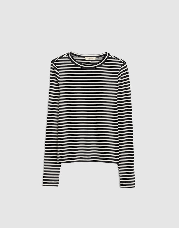 The '90s Crewneck Long-Sleeve Tee in Compact Cotton BENGAL STRIPE
