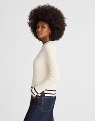Boucl&eacute;-Knit Crewneck Sweater CREAM AND NAVY COMBO