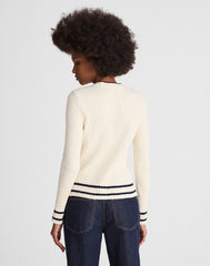 Boucl&eacute;-Knit Crewneck Sweater CREAM AND NAVY COMBO