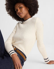 Boucl&eacute;-Knit Crewneck Sweater CREAM AND NAVY COMBO