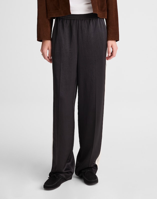 The Easy Pull-On Track Pant in Satin JET BLACK