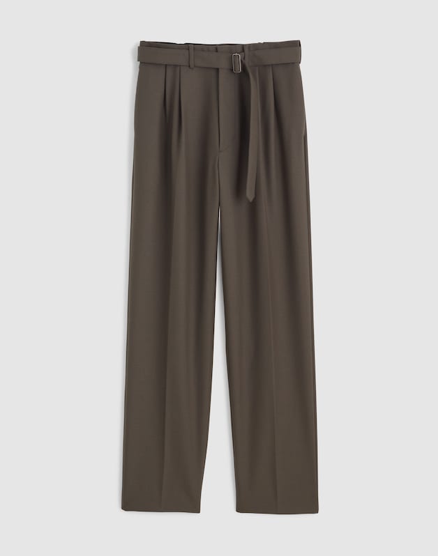 Belted Double-Pleat Trousers in Wool Blend SOOT