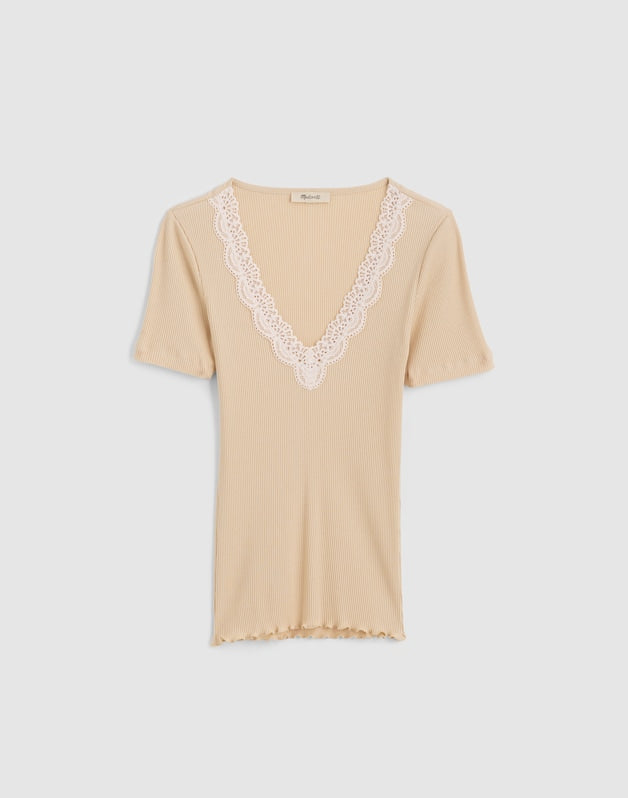 Lace-Trim V-Neck Top PALE MARZIPAN