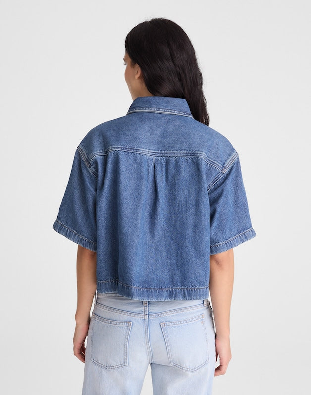 Airy Denim Boxy-Crop Shirt PICKETT WASH