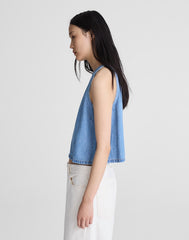 Airy Denim Halter Shell Top CLEAN SOFT SKY