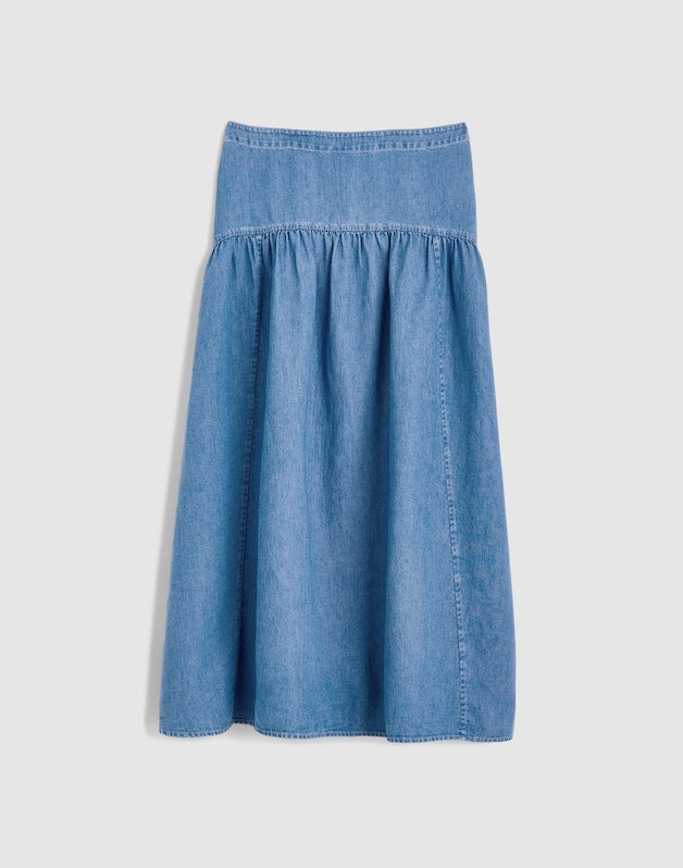 Drop-Waist Maxi Skirt in Cotton-Linen Denim IRVING WASH