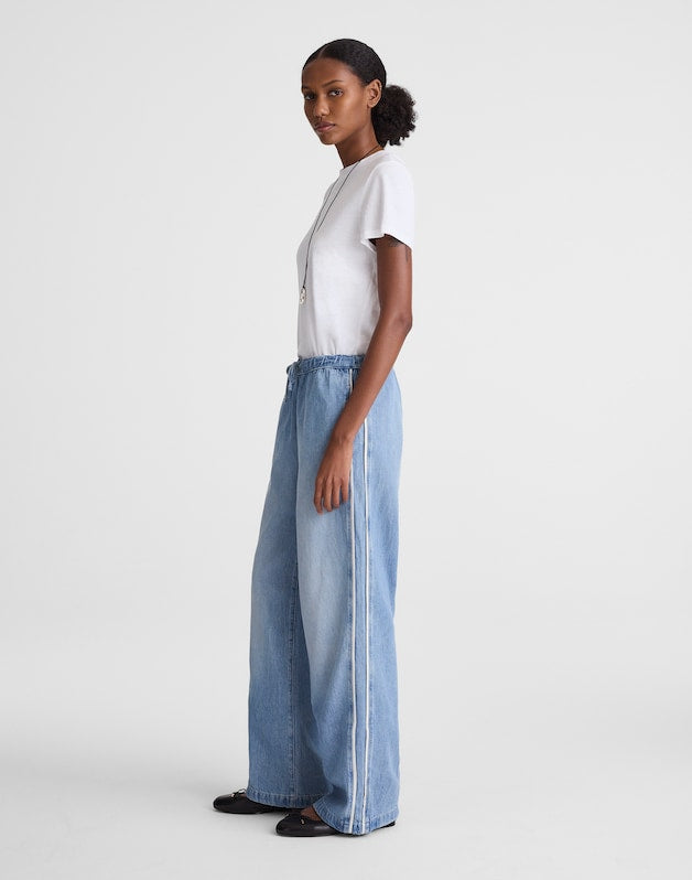 Pull-On Track Pants in Airy Denim FADED HORIZON WASH
