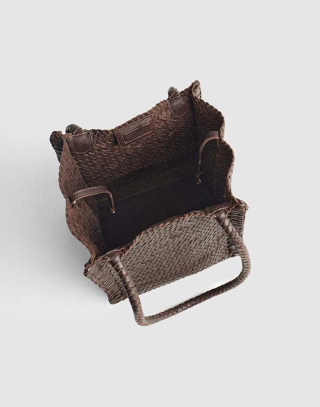 The Lexington Small Tote in Woven Leather COFFEE BEAN
