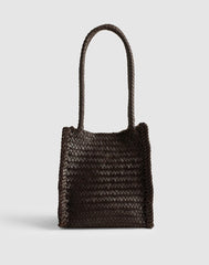 The Lexington Small Tote in Woven Leather COFFEE BEAN