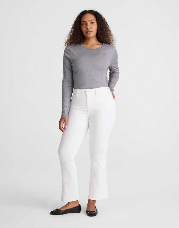 The Short Curvy Flare Crop Jean in Super Stretch Denim TILE WHITE