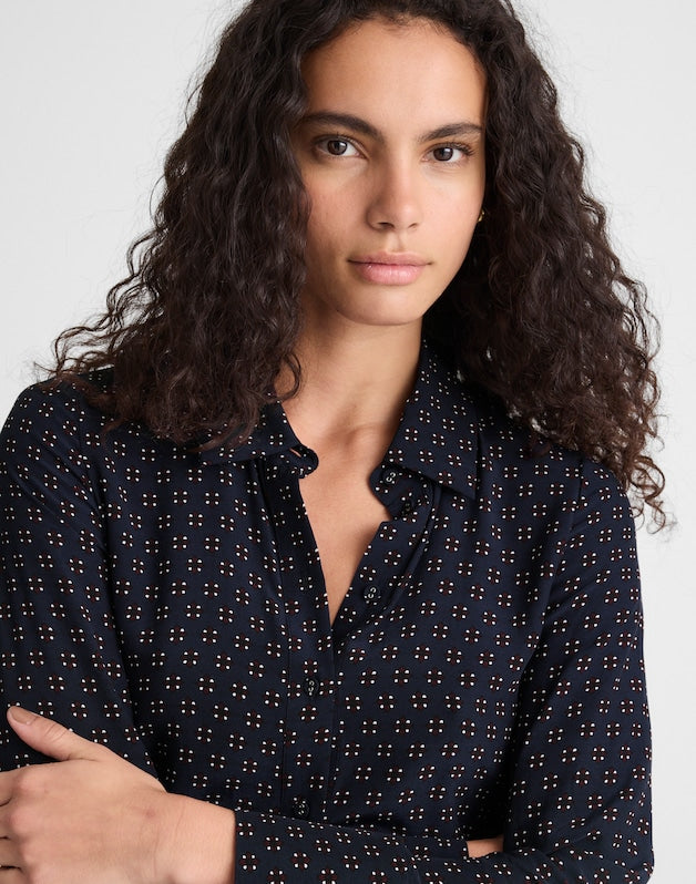 Ruched Midi Shirtdress NAVY FOULARD