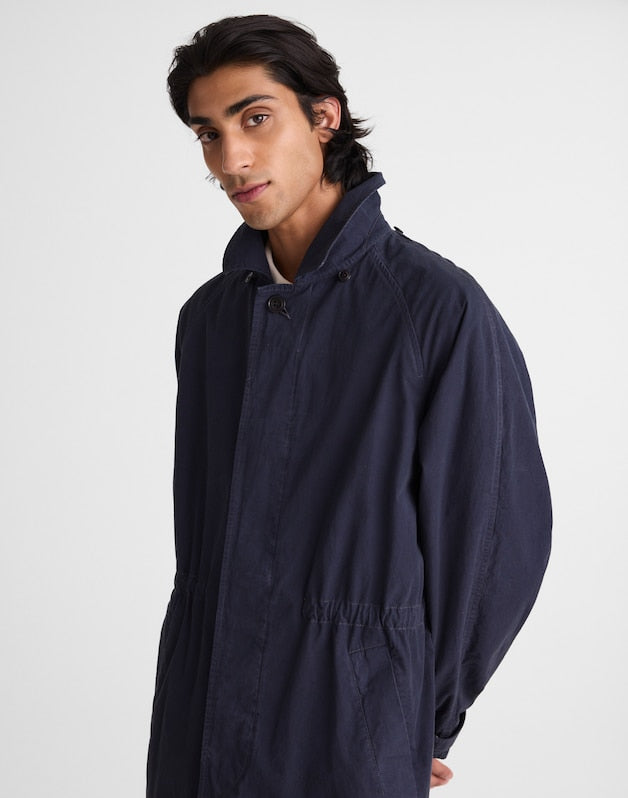 Hooded Officer Coat in Cotton Poplin DARK NAVY