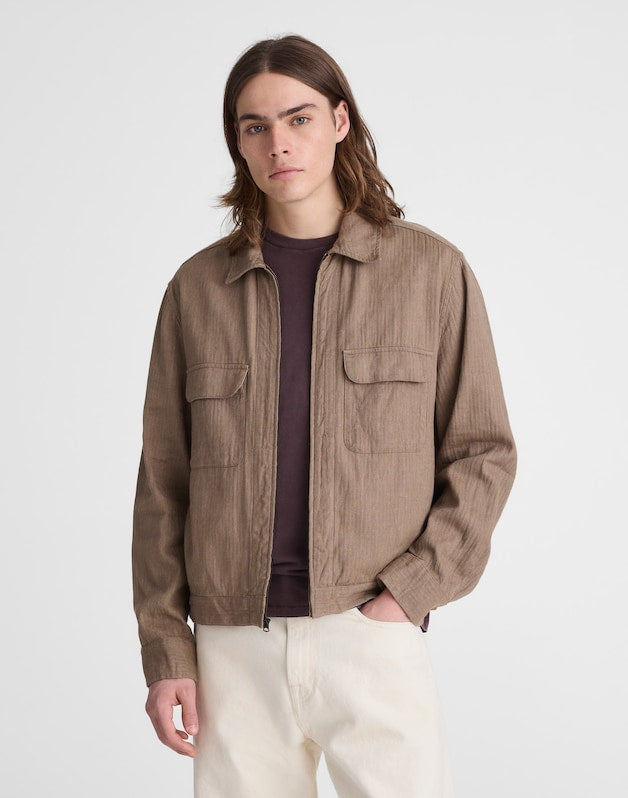 Zip-Front Jacket in Herringbone Cotton-Linen Blend LIGHT MAUVE