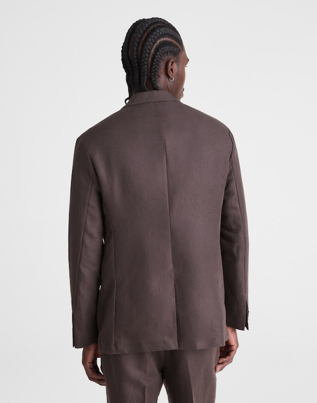 Unstructured Blazer in Linen-Cotton Blend DARK BROWN