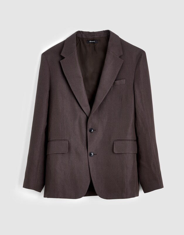 Unstructured Blazer in Linen-Cotton Blend DARK BROWN