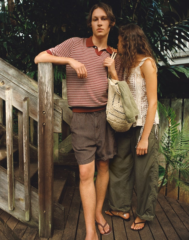 Pull-On Shorts in Linen CHOCOLATE