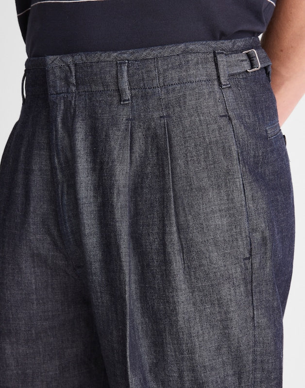 Denim Double-Pleated Trousers INDIGO
