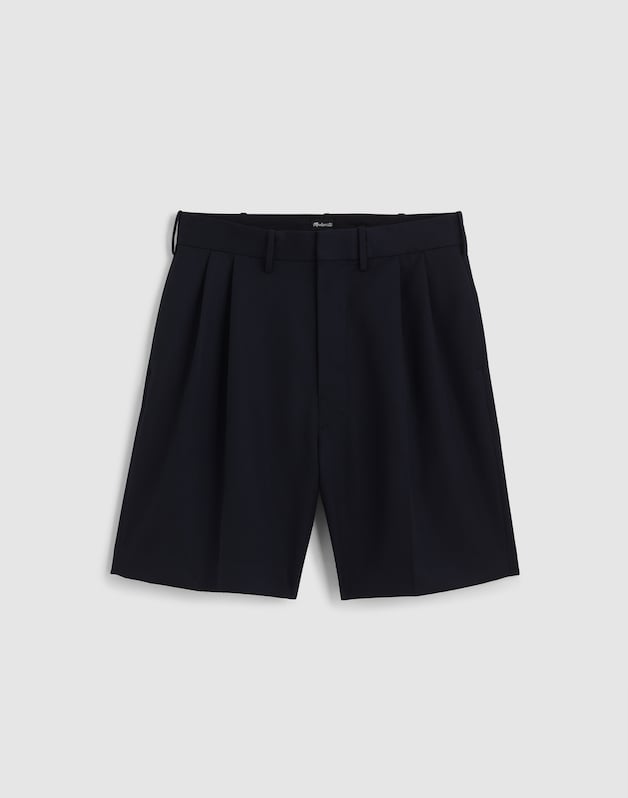 Double-Pleated Shorts in Herringbone Wool Blend HERRINGBONE