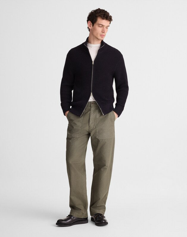 Cotton Shaker-Stitch Full-Zip Sweater OBSIDIAN BLUE