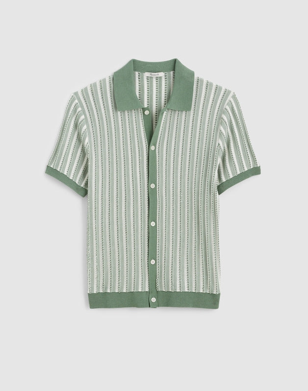 Tuck-Stitch Button-Up Sweater Polo FROSTED CYPRESS