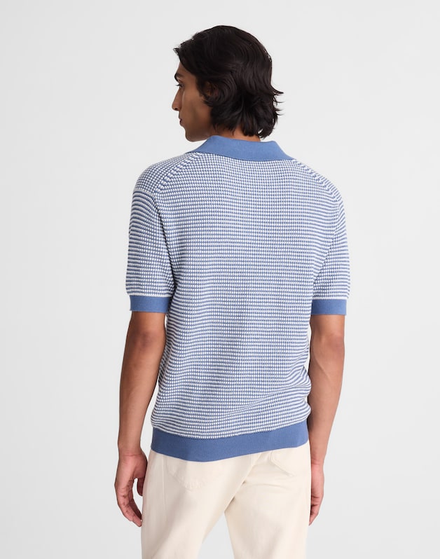 Textured-Stitch Johnny-Collar Sweater Polo STEEL BLUE