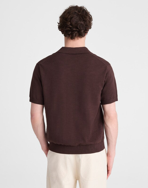 Johnny-Collar Sweater Polo in Slub Knit Cotton COFFEE BEAN