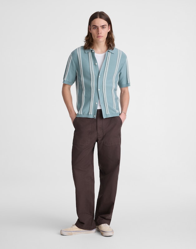 Striped Button-Up Sweater Polo in Everyday Cotton DISTANT OCEAN