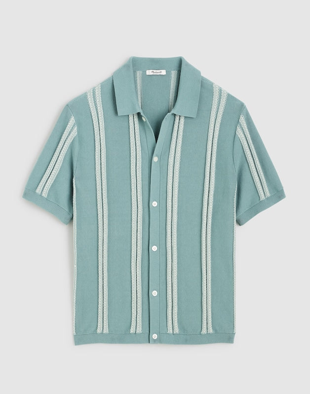 Striped Button-Up Sweater Polo in Everyday Cotton DISTANT OCEAN
