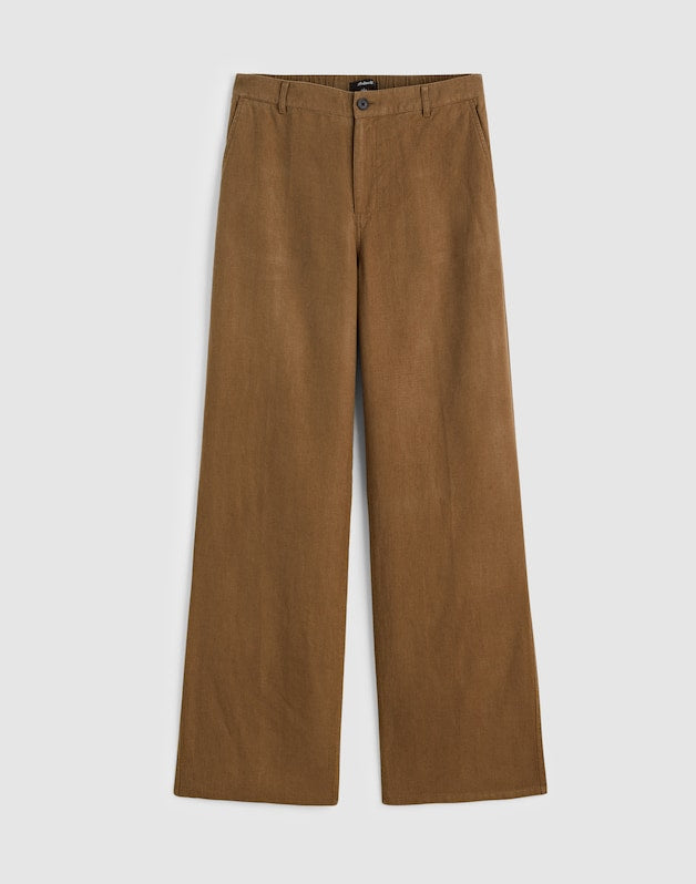 The Short Zoe Relaxed Straight Pant in 100% Linen SAFARI KHAKI
