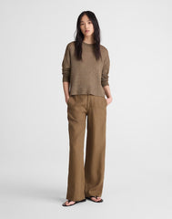 The Short Zoe Relaxed Straight Pant in 100% Linen SAFARI KHAKI