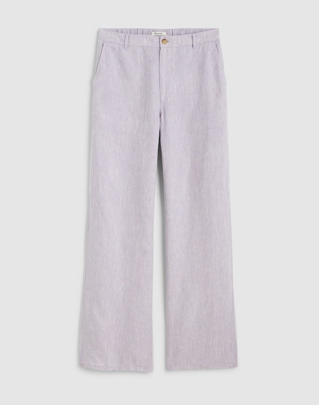 The Zoe Relaxed Straight Pant in 100% Linen LILAC CHAMBRAY