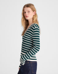 Striped Shrunken V-Neck Varsity Sweater SPRUCE AND IVORY STRIPE