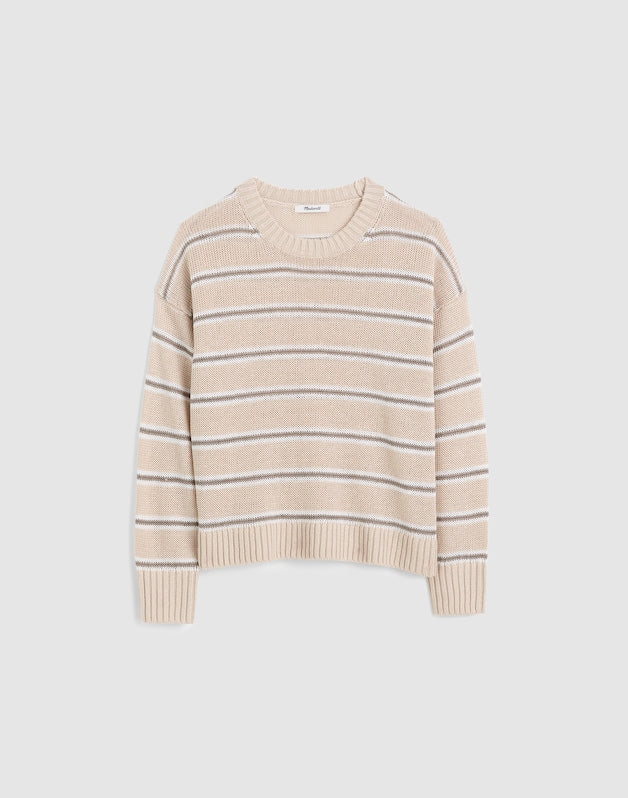 Drop-Shoulder Sweater in 100% Linen HTHR OAT MULTI STRIPE