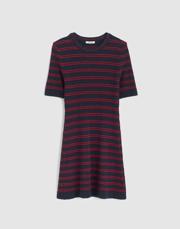 Ribbed A-Line Mini Dress NAVY AND RED MINI STRIPE