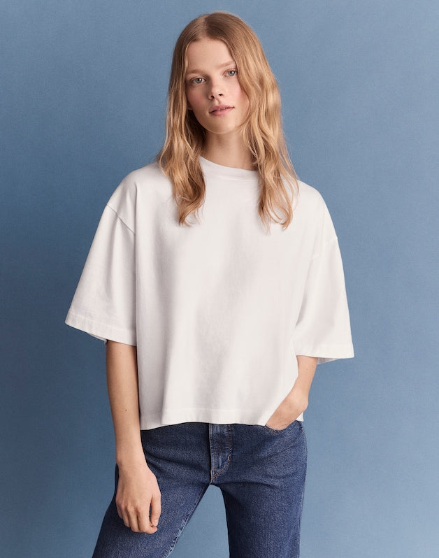 The Boxy Crop Tee in Allday Jersey WHITE