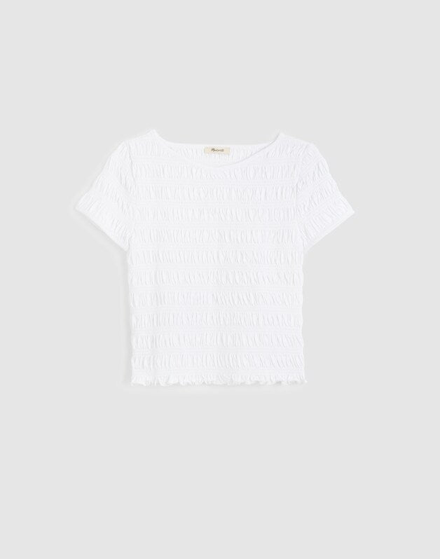Smocked Short-Sleeve Top WHITE