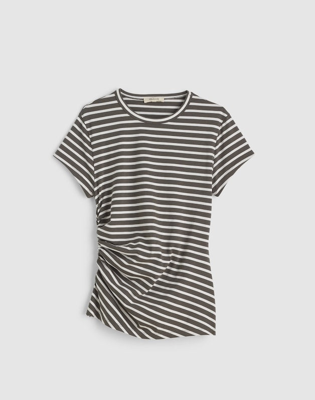 Asymmetric Ruched Tee in Allday Jersey PELICAN GREEN