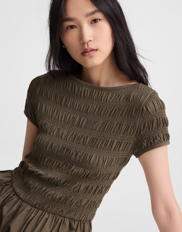 Smocked Boatneck Midi Dress FADED IVY
